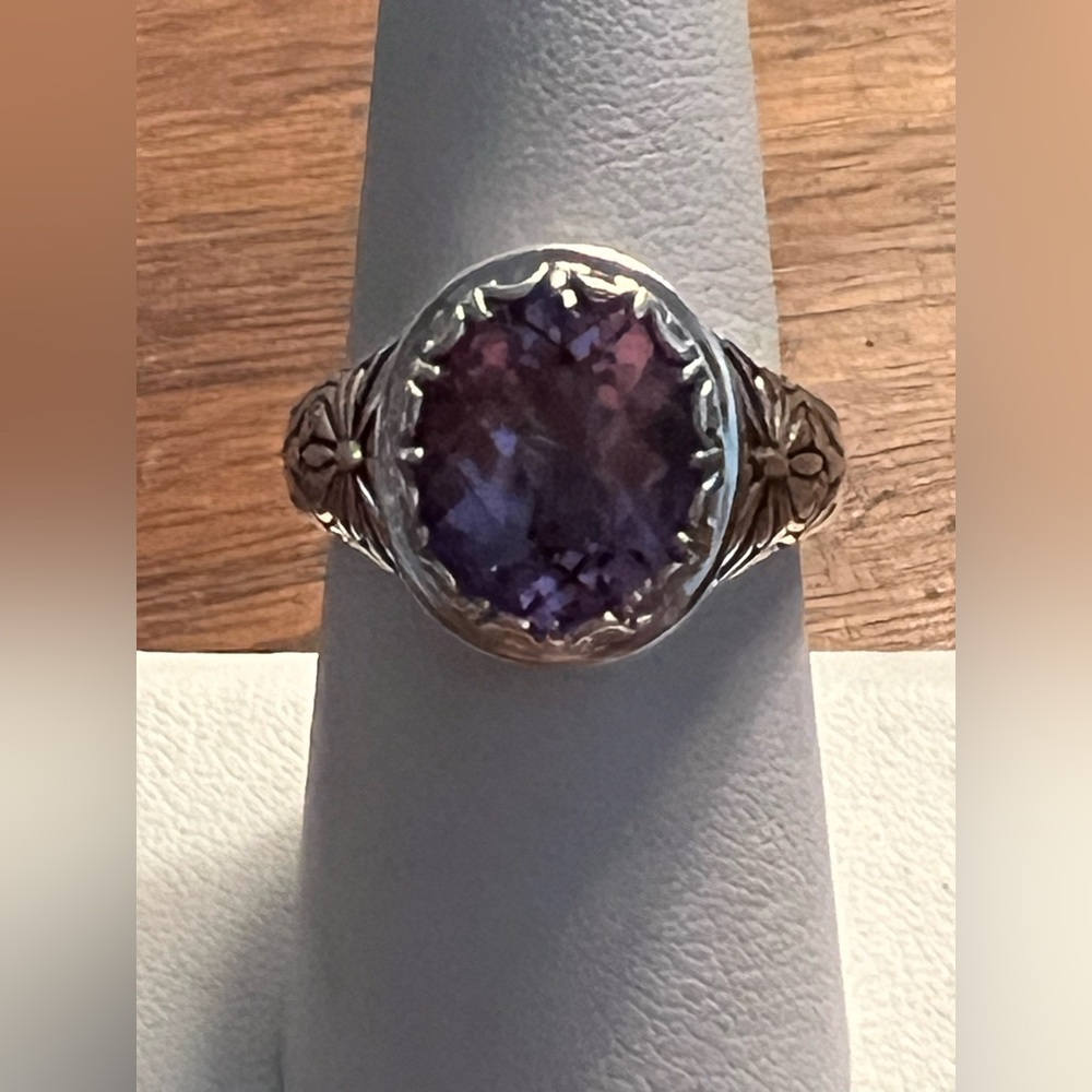 Sterling Silver Amethyst Dragonfly Design Ring Size 8